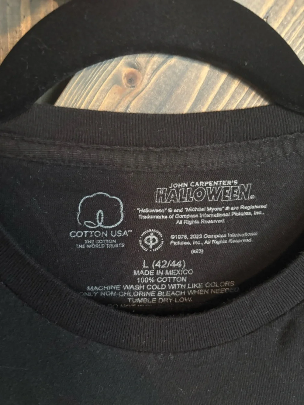 Black Graphic “Halloween” Tee with Neon Michael Myers Horror Portrait - Picture 3 of 3